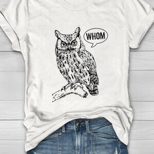 Funny Grammar Whom Owl English Teacher Vintage Style Gift Graphic T-Shirt 89